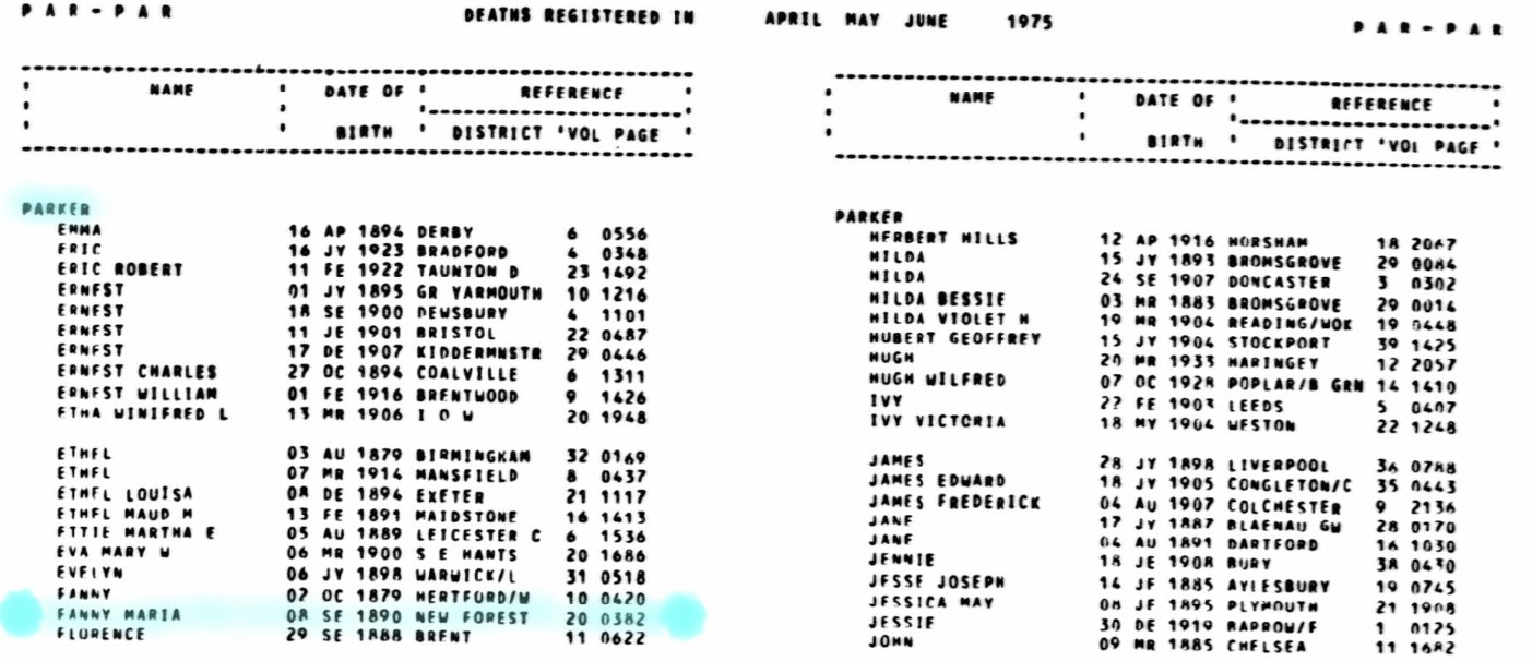Deaths registered Q2 1975 Parker