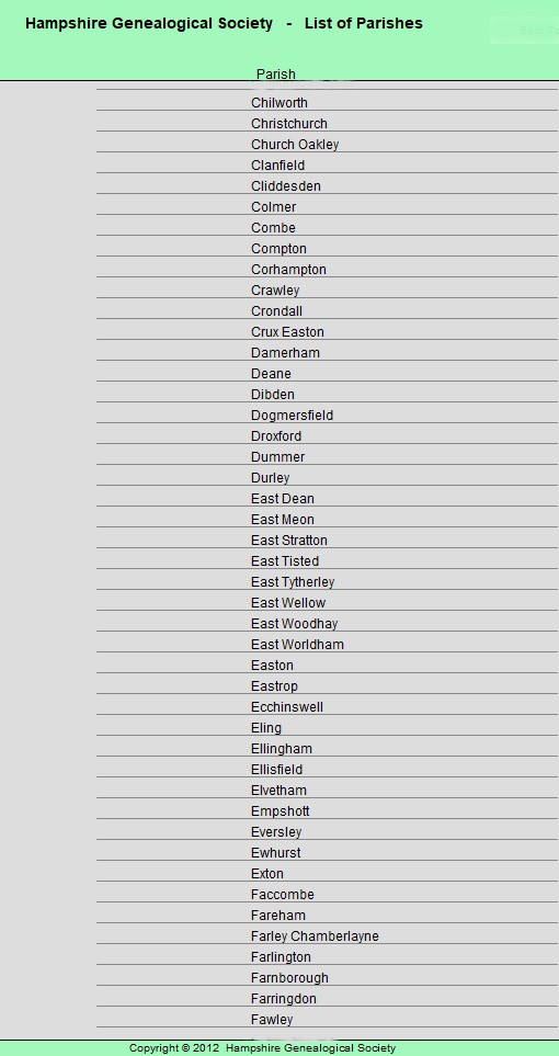 HGS Bap 1660 1751 Parishes List 2