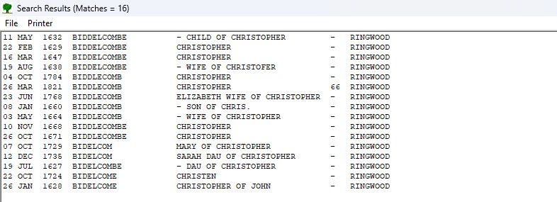 HGS burials list Ringwood Chris Bid