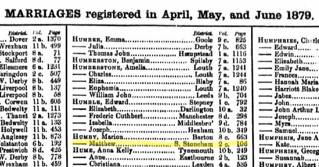 Index 1879 Q2 H Matthew Humby 2c 106