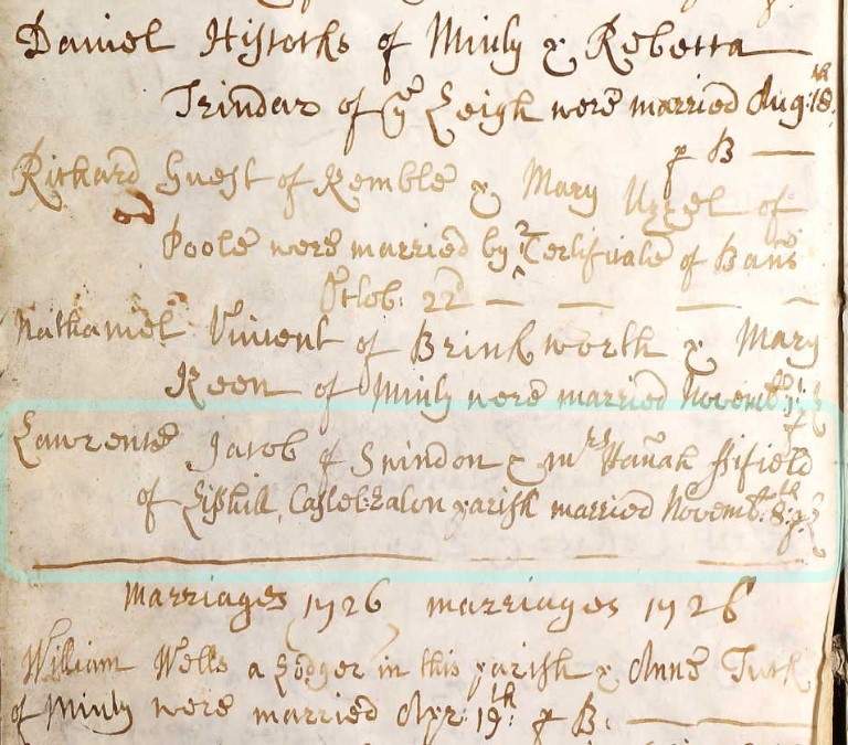 Marriage Lawrance Jacob Mrs Hannah Fifield