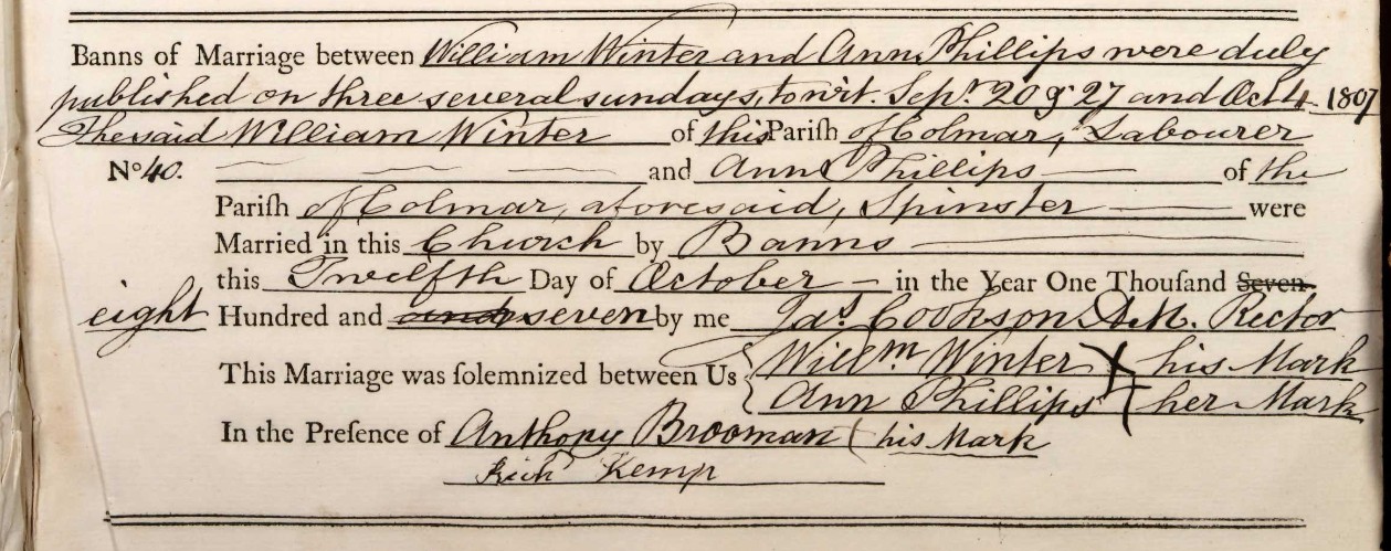 Marriage William Winter and Ann Phillips