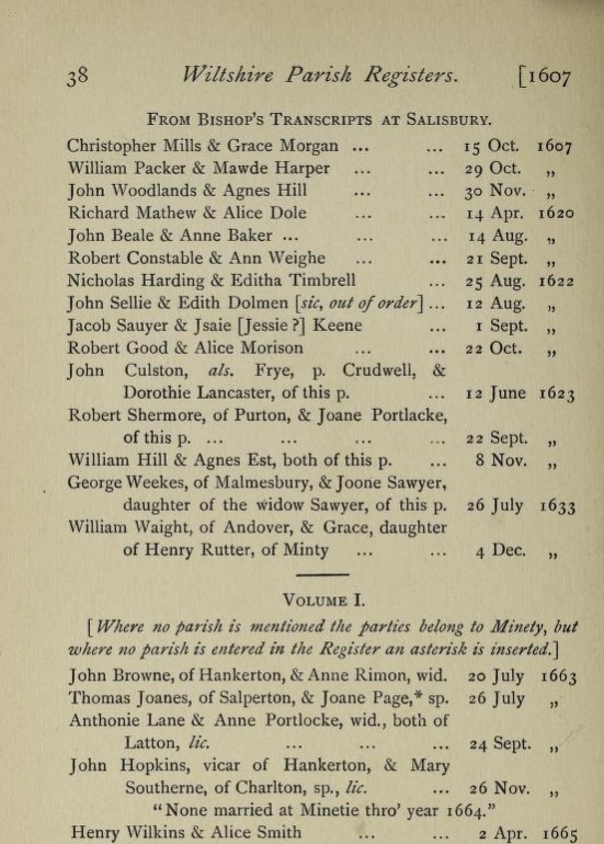 Minety Marriages 1607