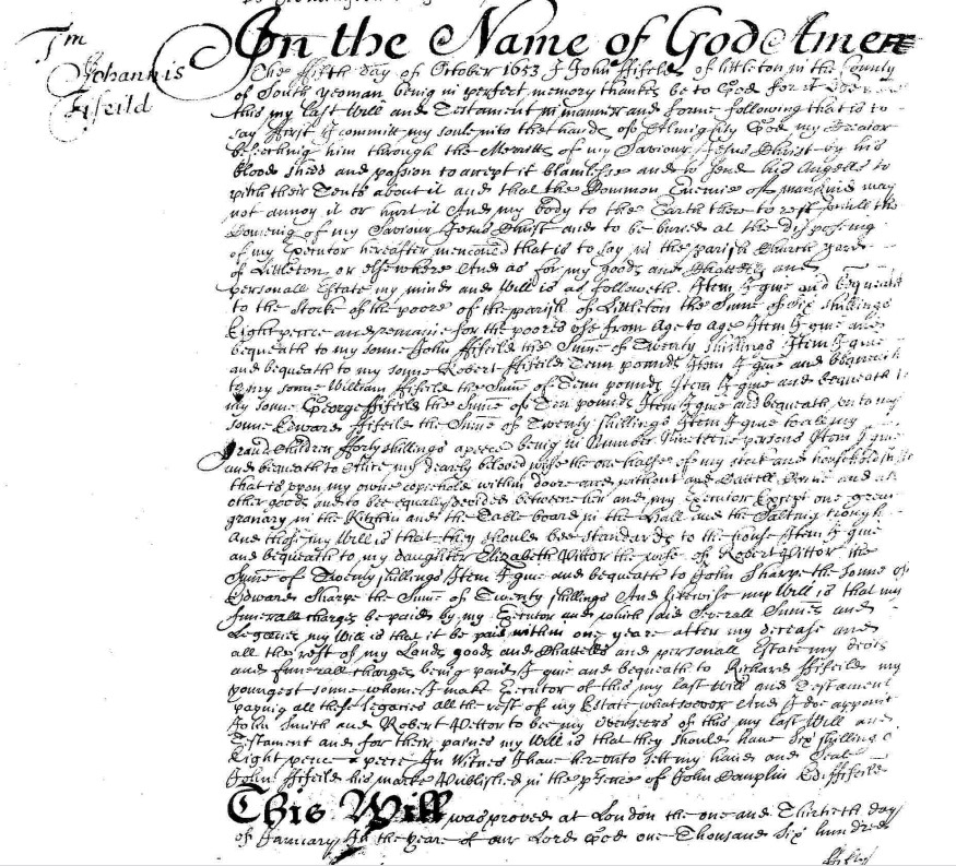 Last Will and Testament of John Fifield Yeoman of Littleton Last Will and Testament of John Fifield Yeoman of Littleton