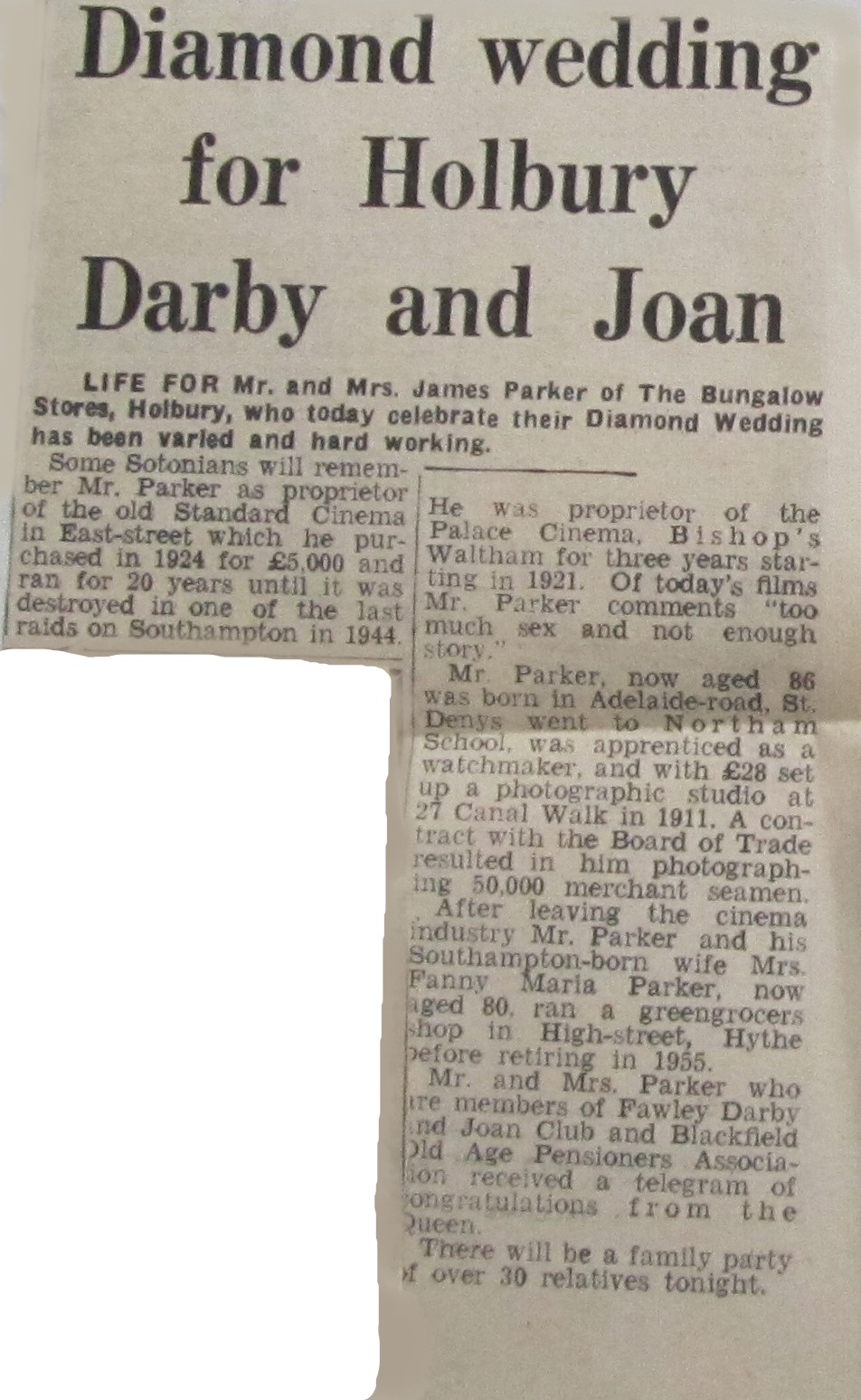 Newspaper clip J Parker