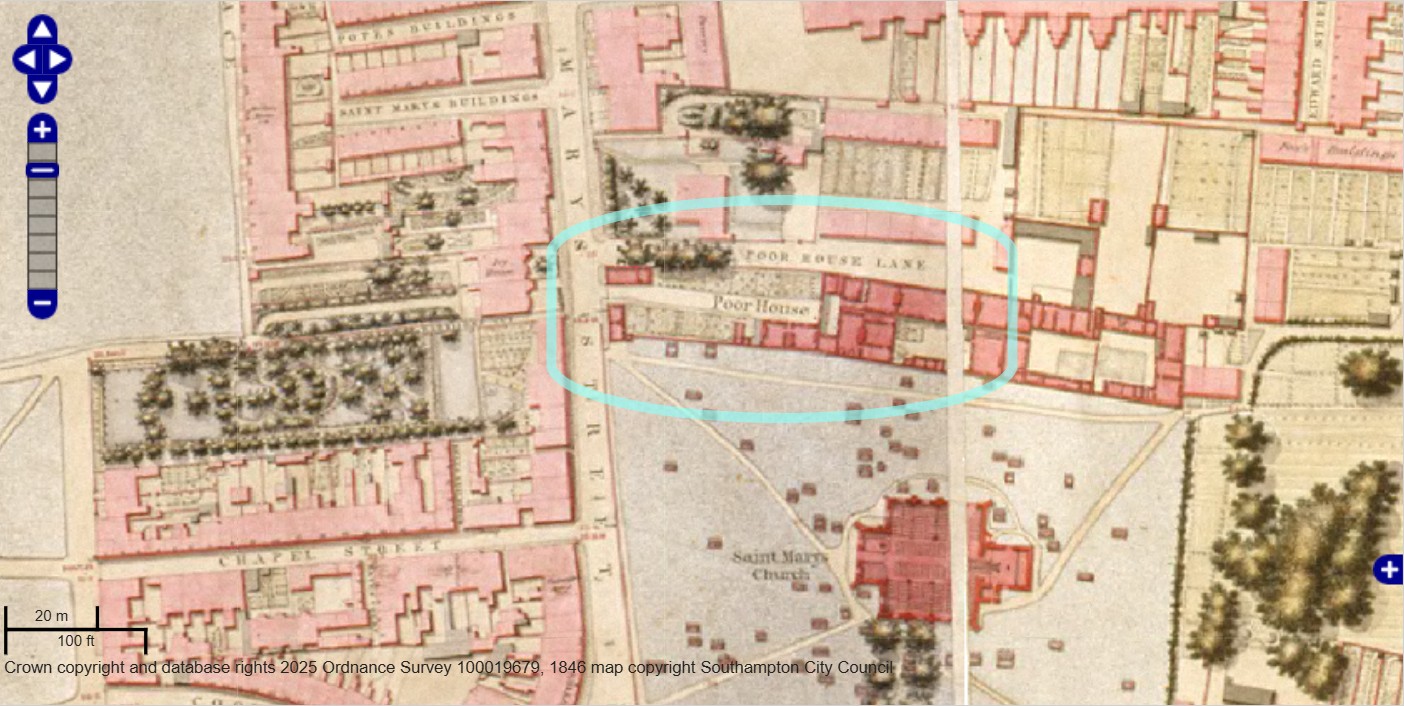 OS 1846 Soton CC Map Poor House Lane