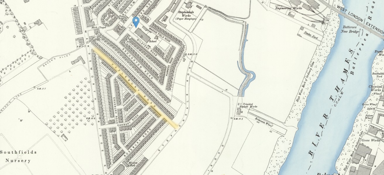 OS 25 Old Map Fulham Hazelbury Road