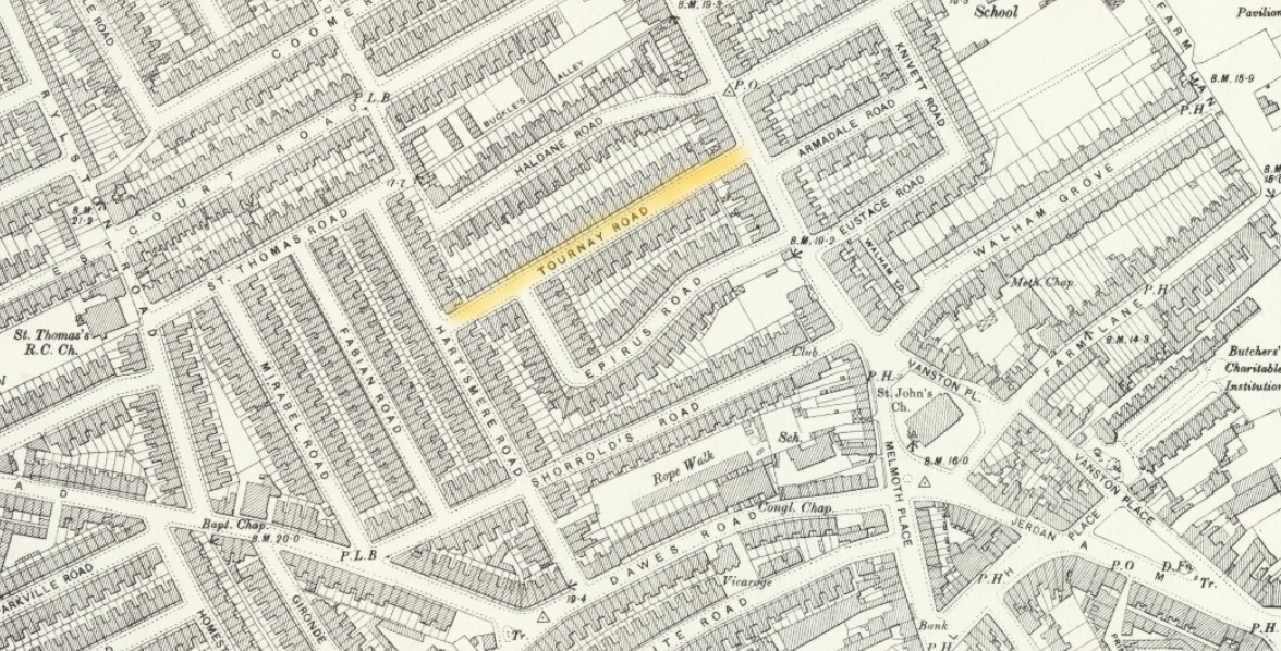 OS 25 Old Map Fulham Tourney Road
