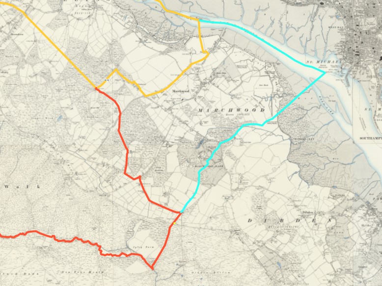 OS 6 Old Map AE Marchwood parish boundaries