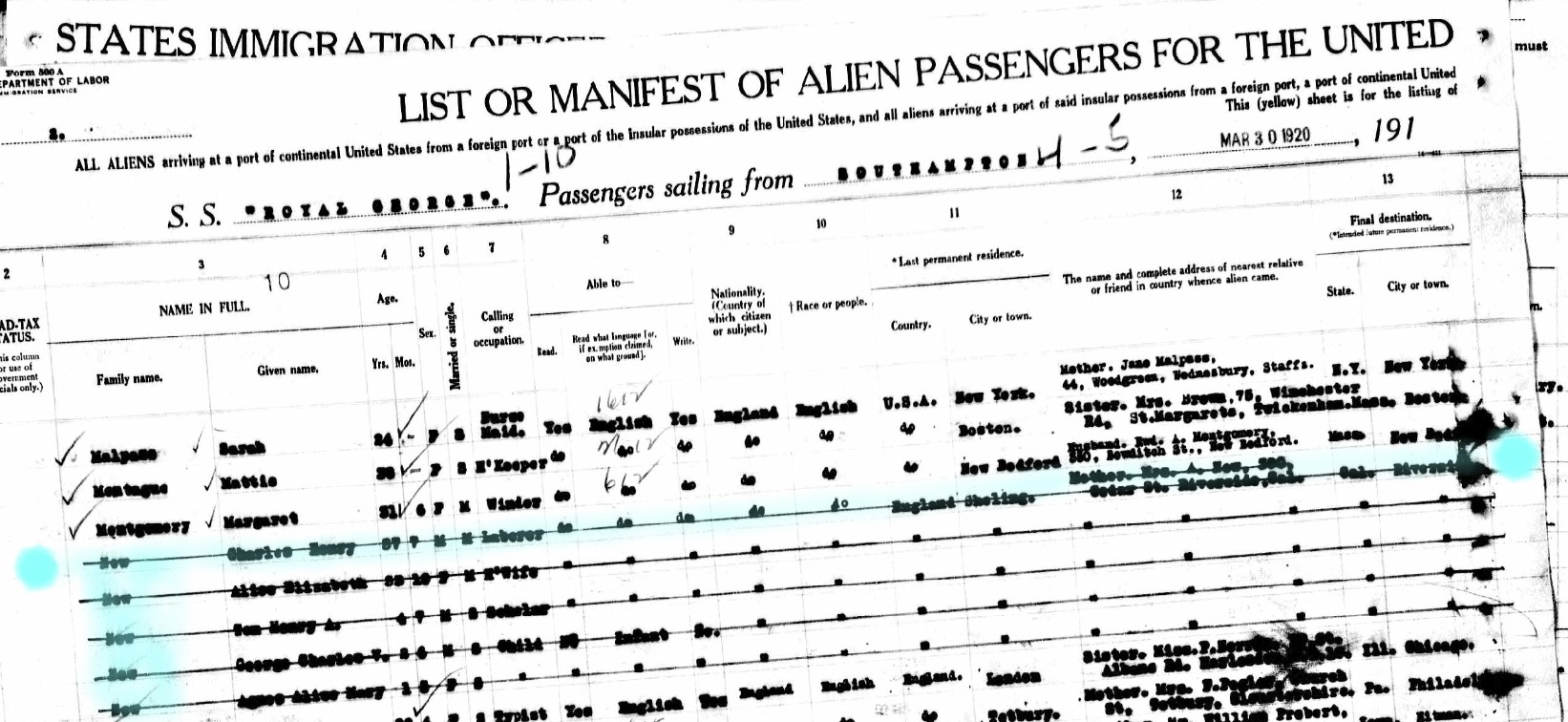 Passenger List Royal George Mar 30 1920 A
