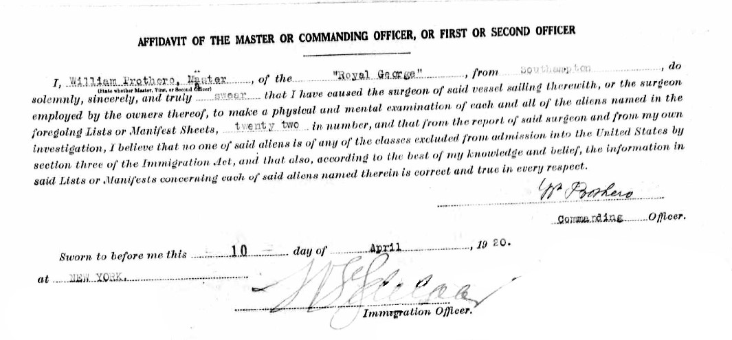 Passenger List Royal George Mar 30 1920 C