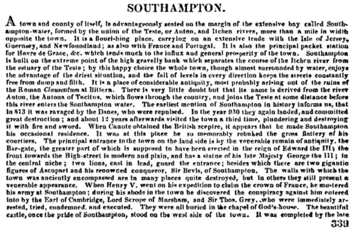 Pigots Directory of Hampshire 1828 Southampton 36
