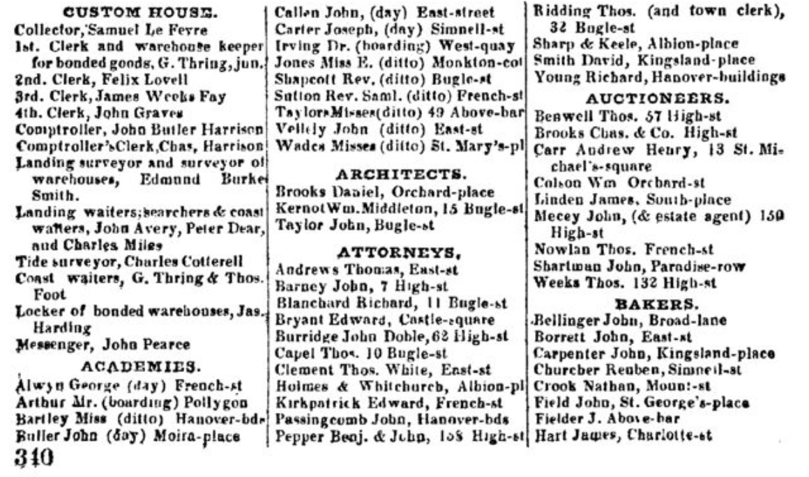 Pigots Directory of Hampshire 1828 Southampton 37b