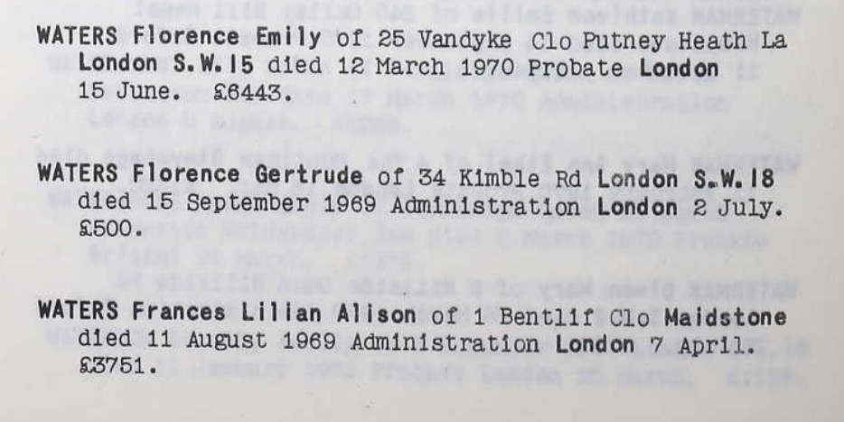 Probate Florence Gertrude Waters