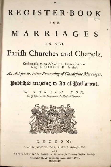 Register of Marriages Proforma Book 1754