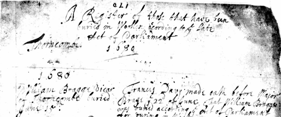 Register of those burried in Woollen in Thorncombe