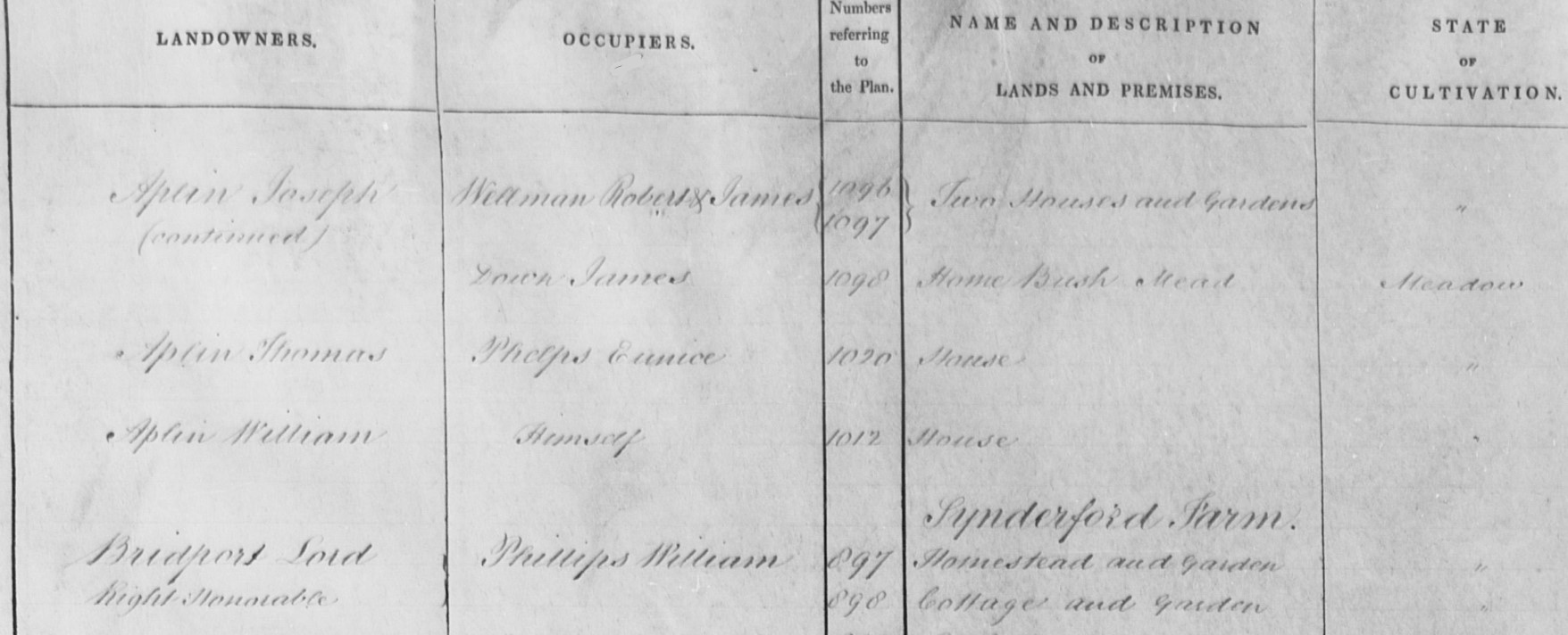 Tithe Apportionment Thorncombe LO Joseph Aplin plots 2