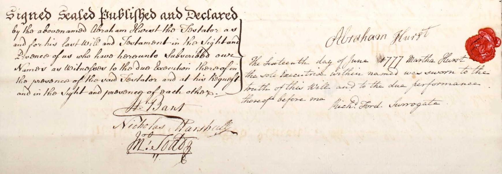 Will of Abraham Hurst of Andover detail 4