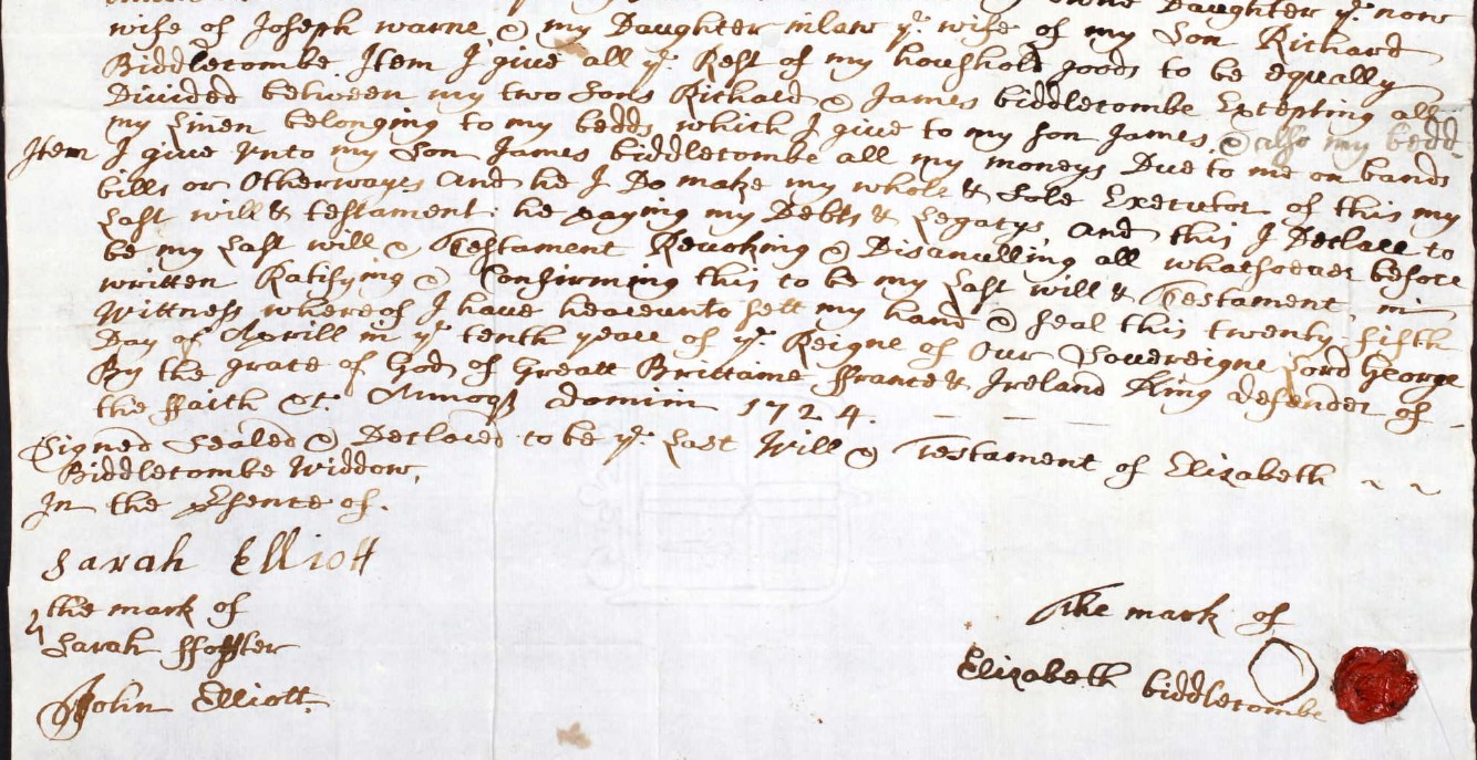Will of Elizabeth Biddlecombe of Upper Kingstone p2