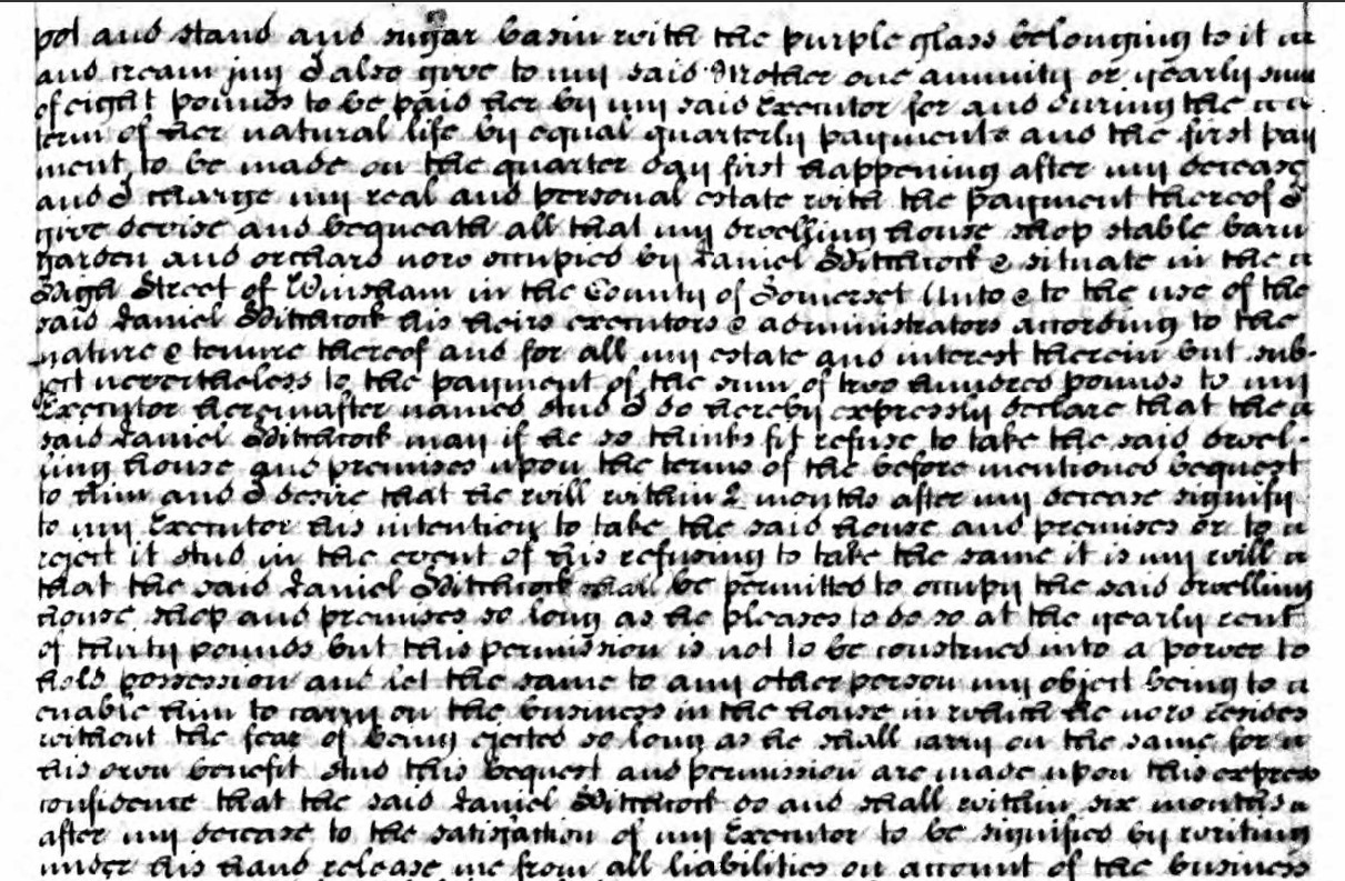 Will of George Biddlecomb of Winsham detail 2