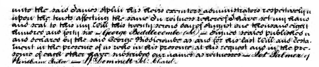Will of George Biddlecomb of Winsham detail 5