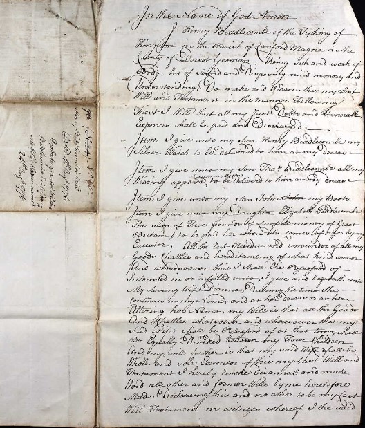 Will of Henry Biddlecombe of Kingston