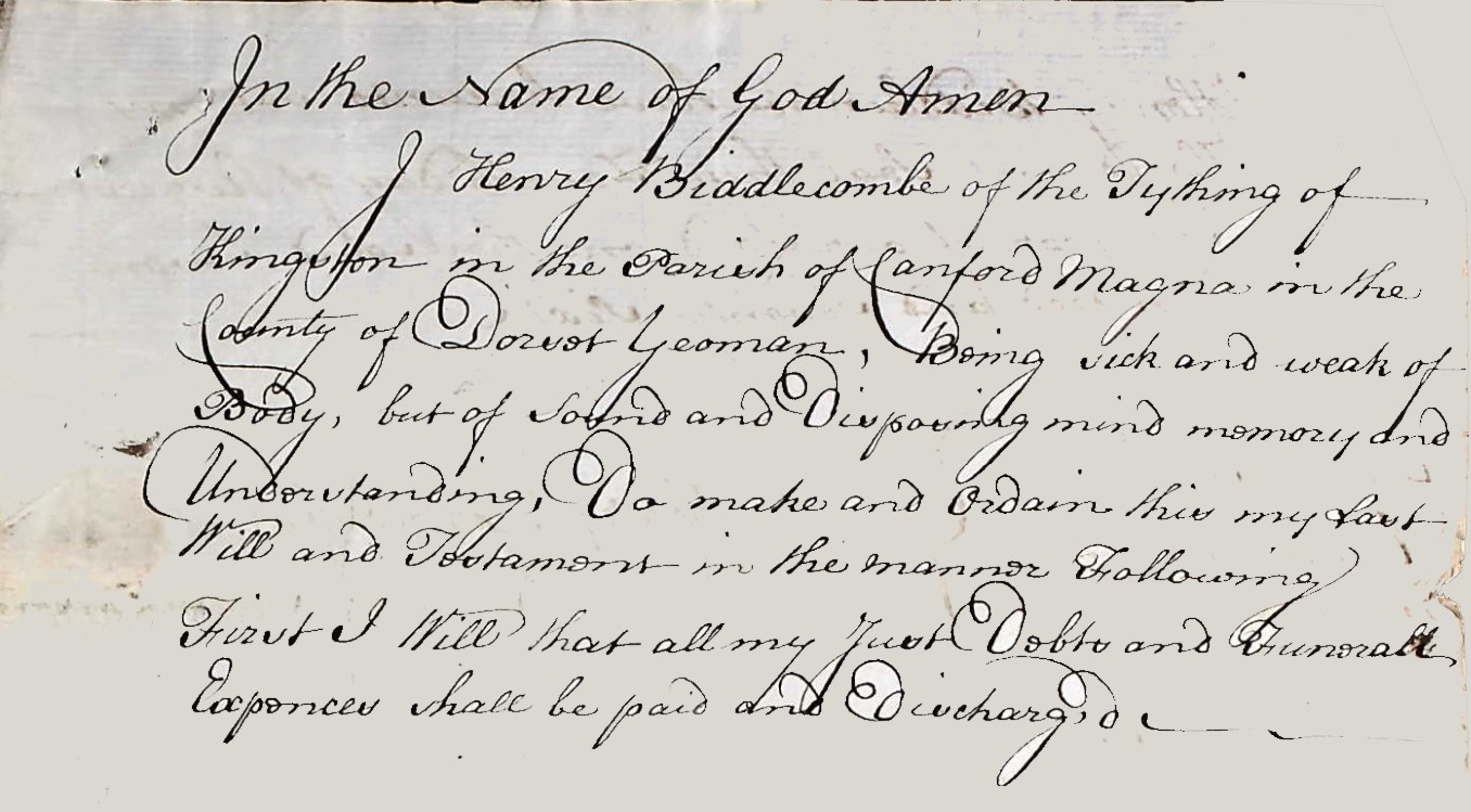 Will of Henry Biddlecombe of Kingston extract 1