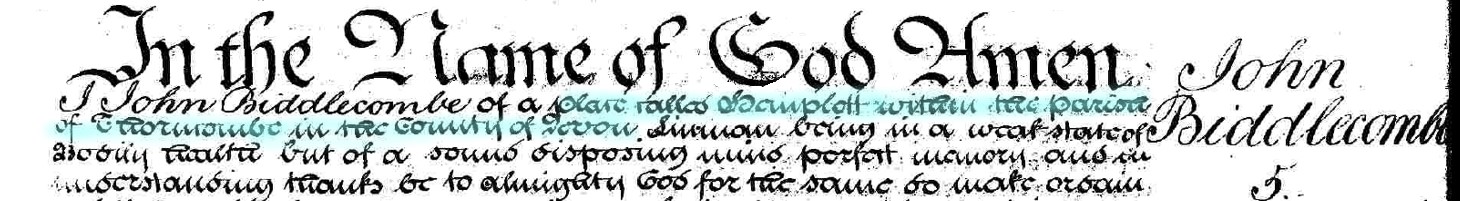 Will of John Biddlecomb of Thorncombe location Thorncombe