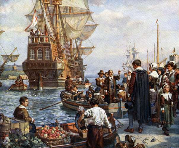 Pilgrim Fathers painting Mayflower Bernard Gribble
