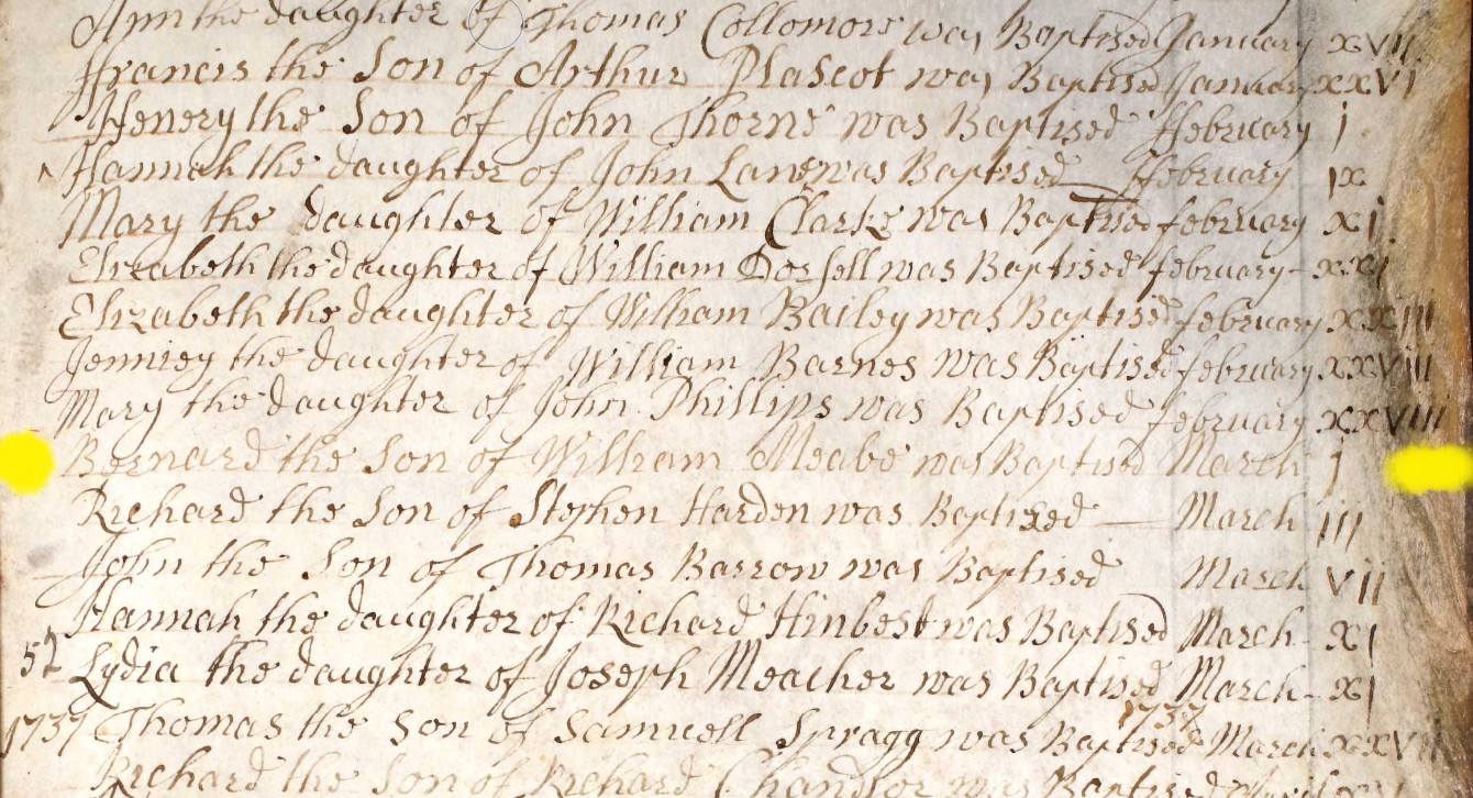 Baptism Eling Bernard Mesbe 1 Mar 1736