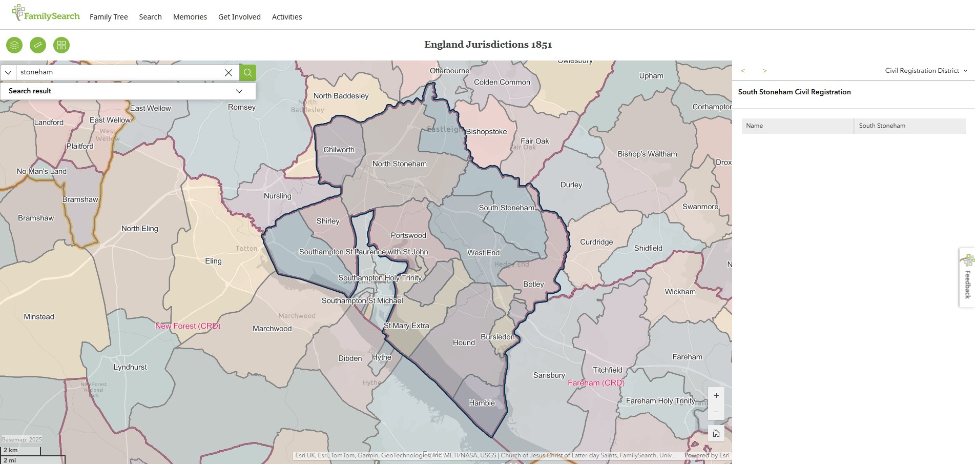 England Jurisdictions 1851 CRD South Stoneham 1