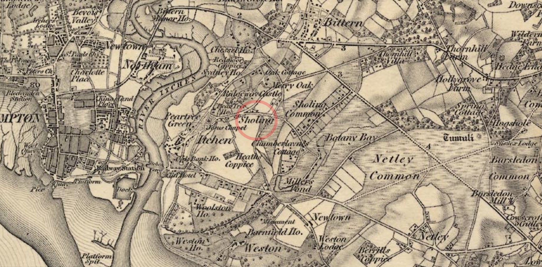 OS Map Old Series Hampshire 1810 Sholing