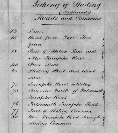 Tithe Apportionment Sholing Roads