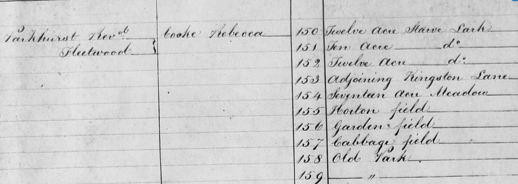Tithe apportionment Rev Parkhurst Cooke