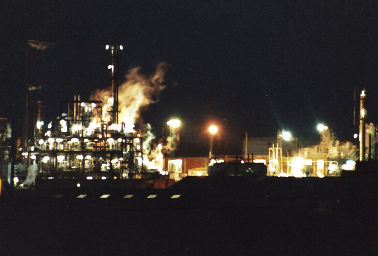 refinery at night
